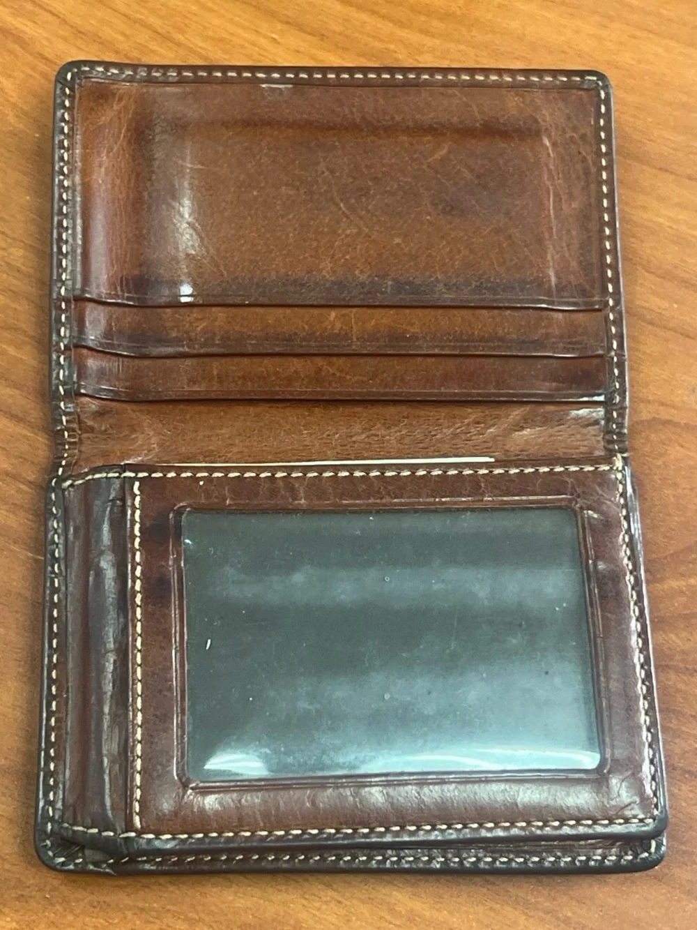 Coach brown leather trifold wallet